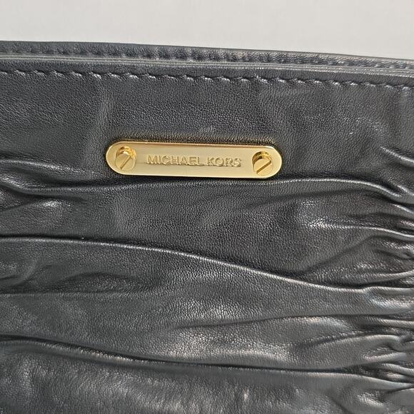MICHAEL KORS BLACK LEATHER WEBSTER WRISTLET BAG - No Strap - Picture 2 of 14